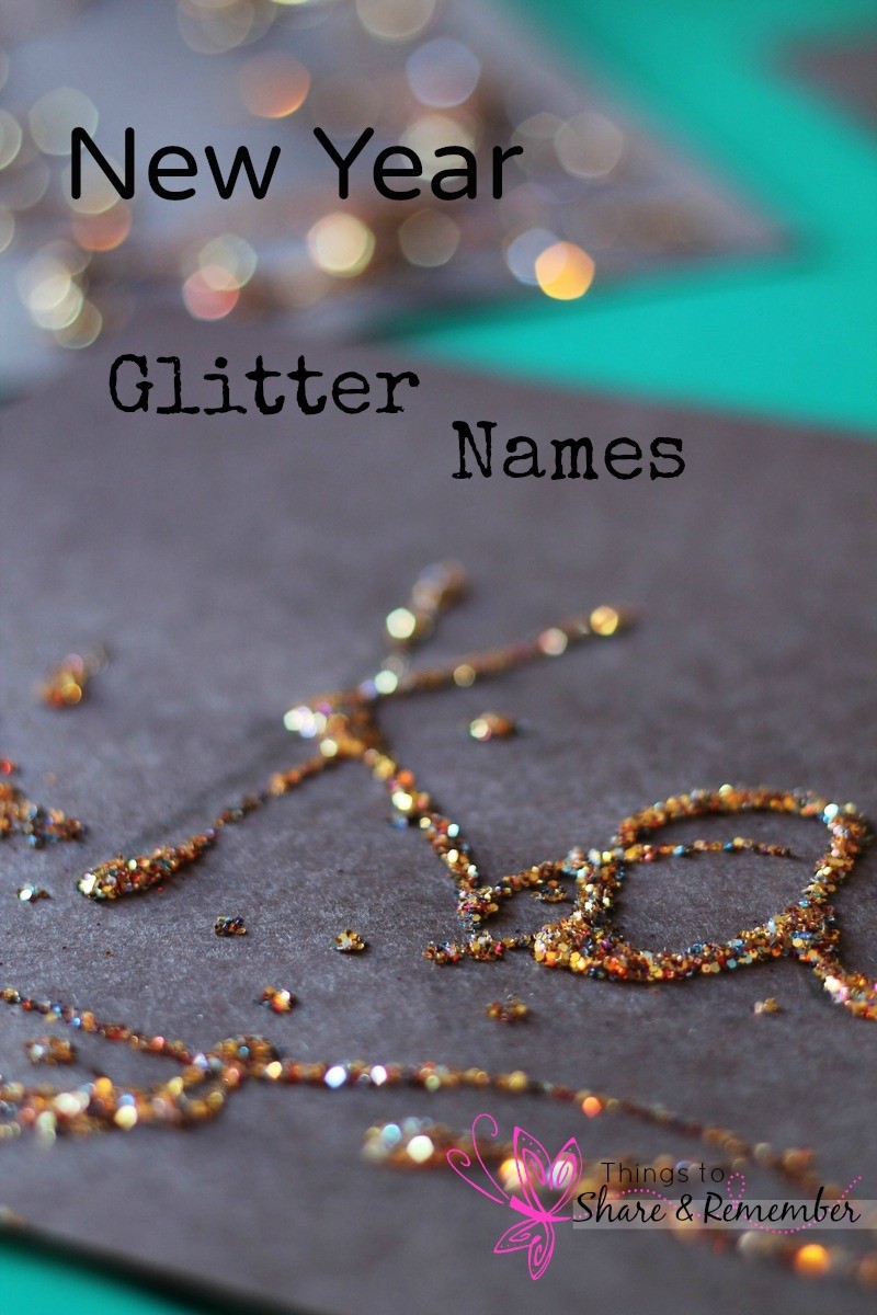 New Year Glitter Names - name writing in preschool
