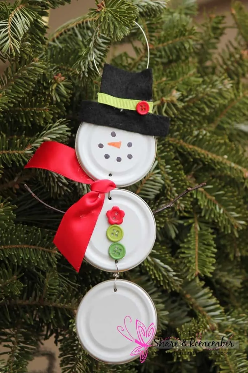 Recycled Can Lid Snowman Ornament