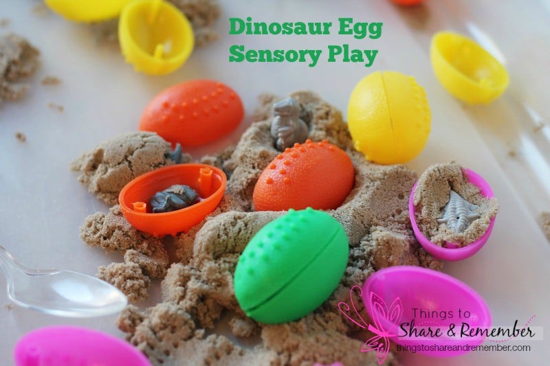 Dinosaur Egg Sensory Play - eggs, baby dinosaurs & kinetic sand!