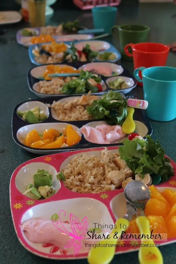 chicken kabobs, brown rice, avocado, yogurt, peaches, milk - Homemade & Healthy Child Care Lunches