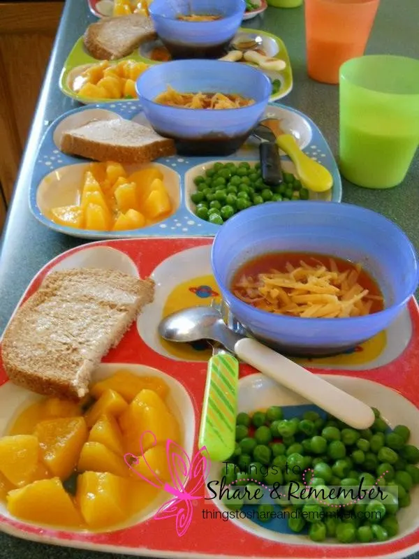 chili peaches peas bread milk - Homemade & Healthy Child Care Lunches