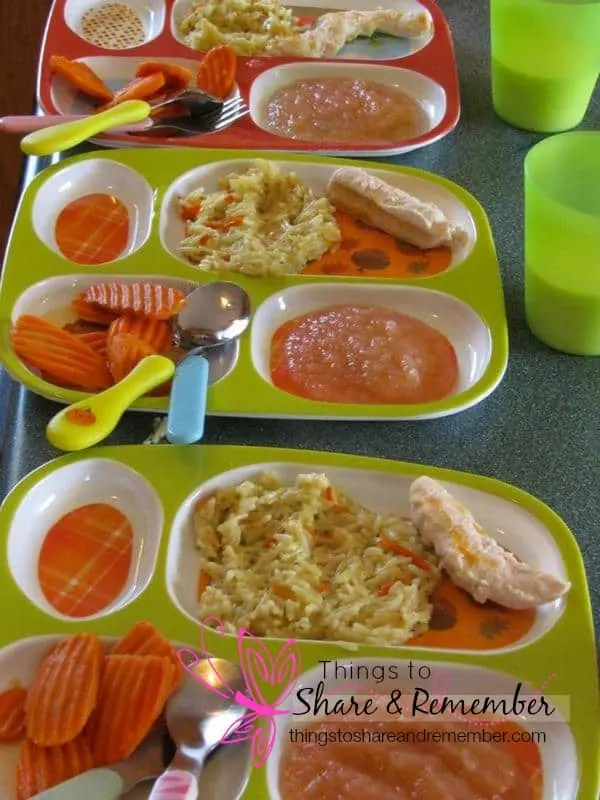grilled chicken rice, applesauce, carrots, milk - Homemade & Healthy Child Care Lunches