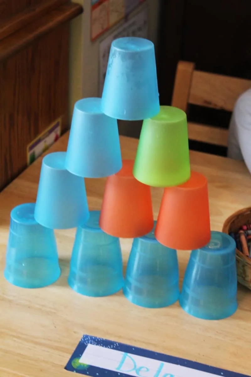 cup pyramids - preschool small world theme