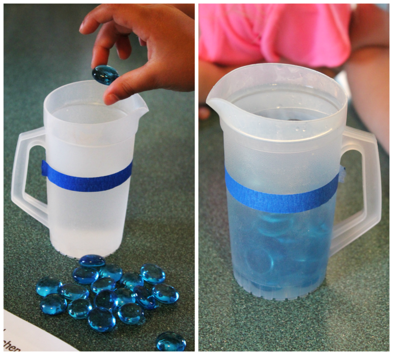 water pitcher & beads science and folktales for preschoolers