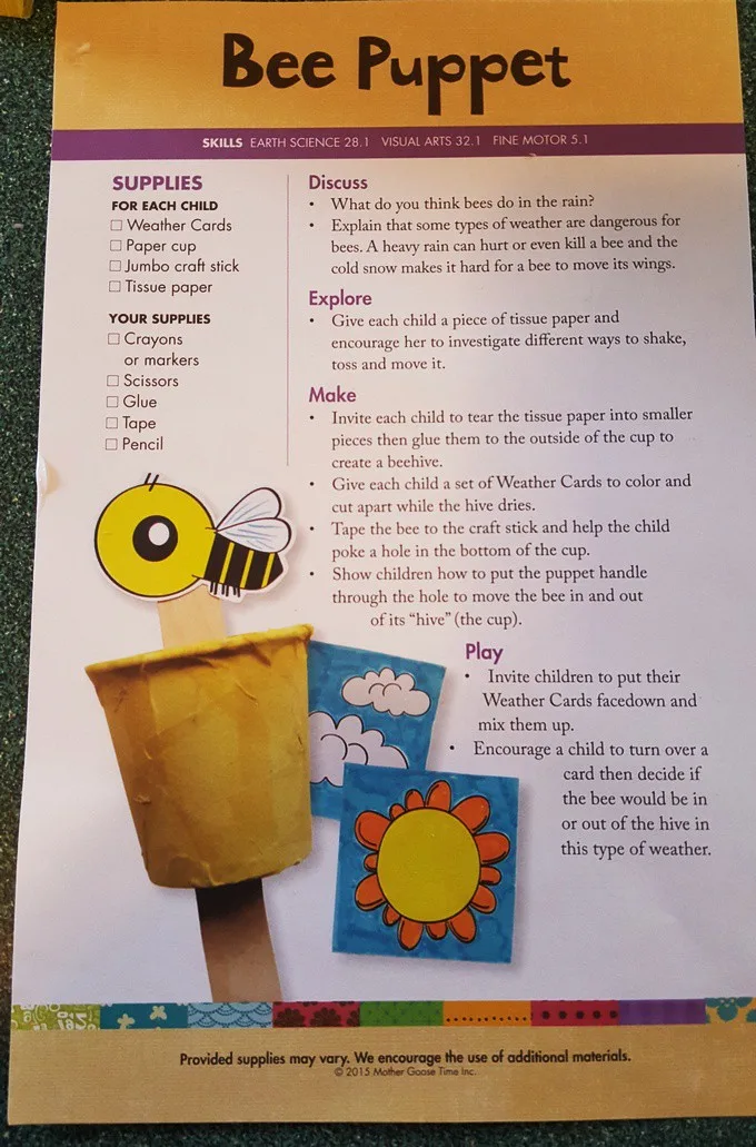 bee puppet In the Beehive activities 