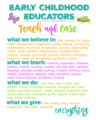 Early Childhood Educators TEACH & CARE Printable Poster from Share & Remember