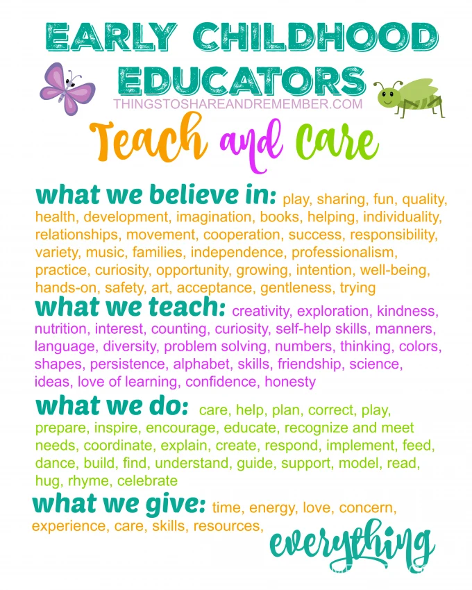 Early Childhood Educators TEACH and CARE Printable Poster from Share & Remember