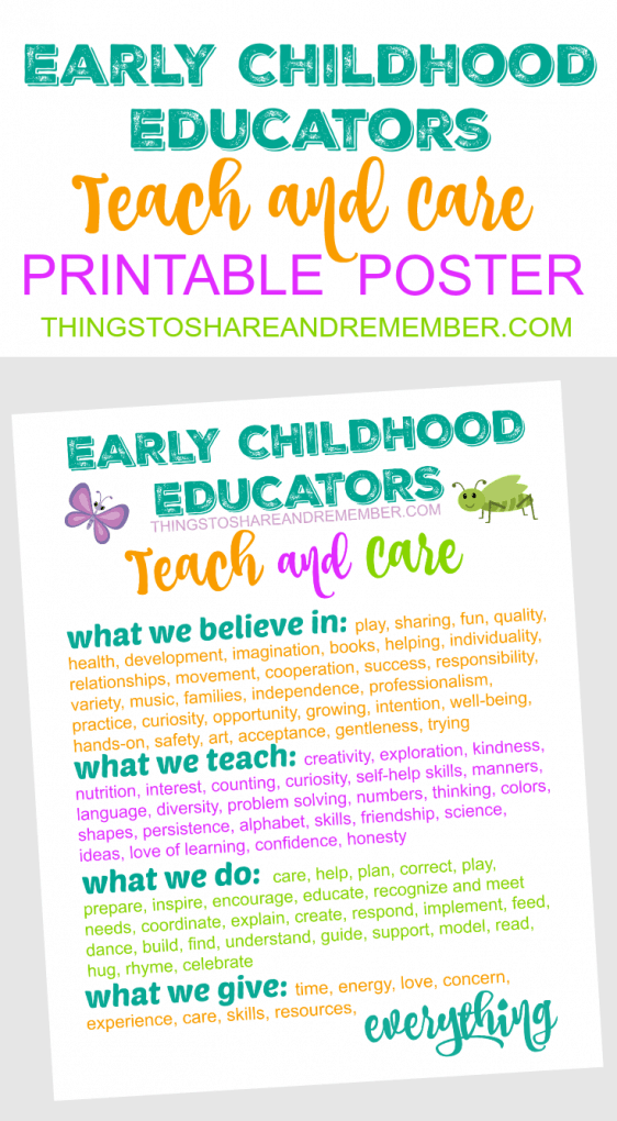 Early Childhood Educators TEACH and CARE Printable Poster from Share & Remember