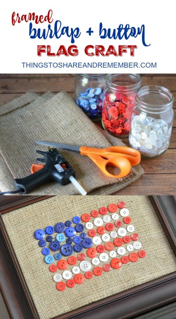 Framed Burlap and Button Flag Craft.