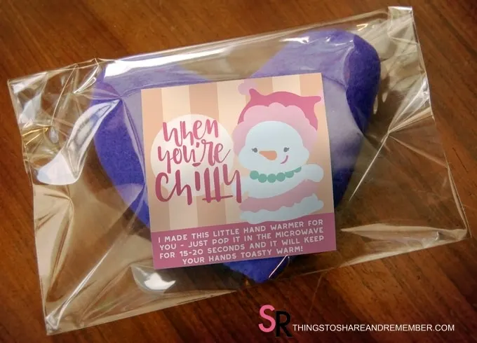 Heart Hand Warmer Tutorial with Printable Gift Label - bagged and labeled