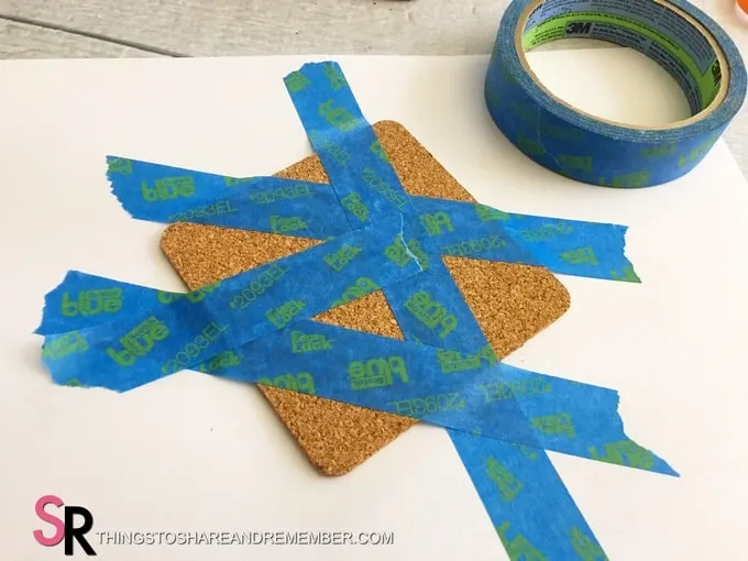 DIY Painted Cork Coasters taped