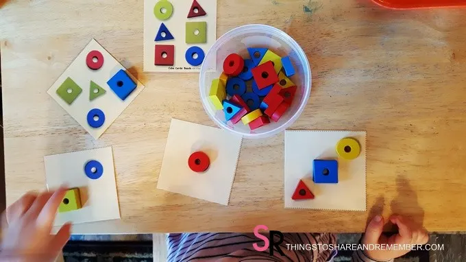 shape matching cards with manipulatives #MGTblogger