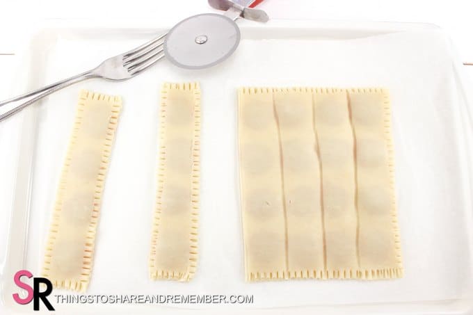 mini pop tarts cut into strips and press fork around edges 