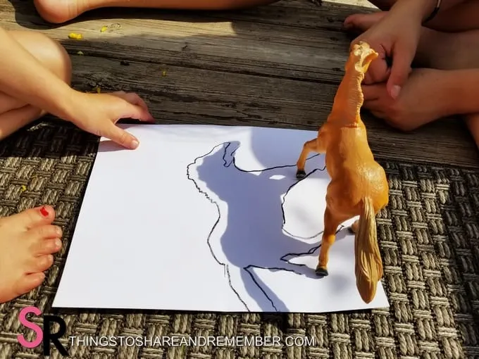 tracing toy horse shadow outside