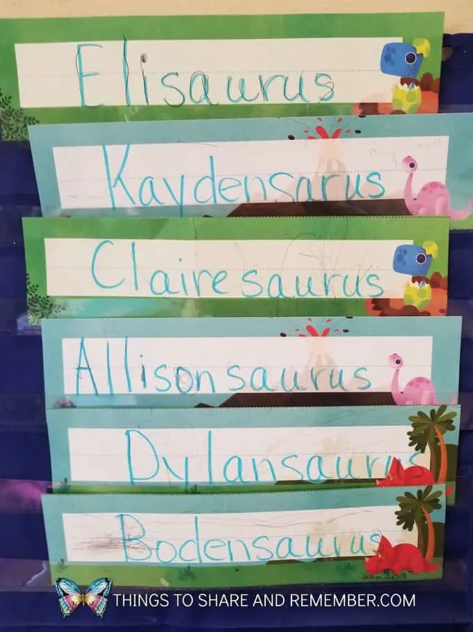dinosaur names Mother Goose Time name tags