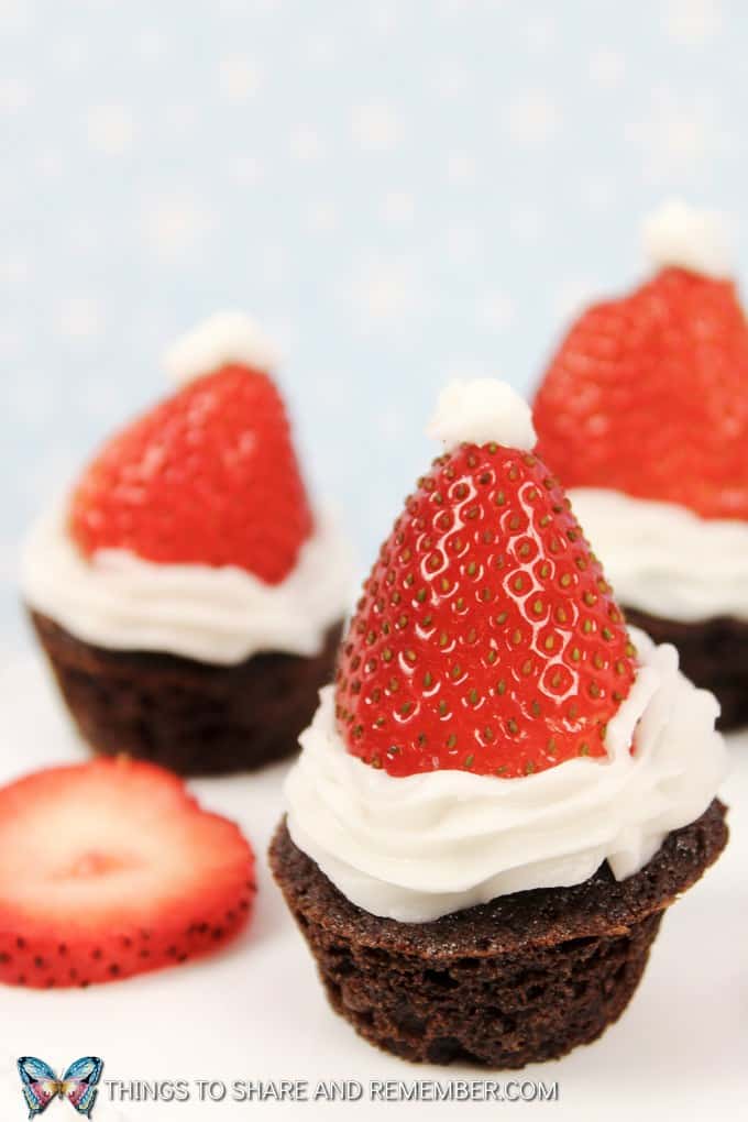 Mini Strawberry Santa Hat Brownie Bites
