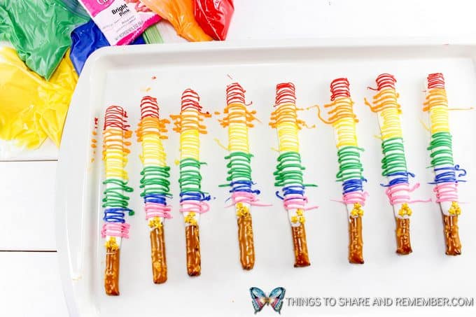 Rainbow Pretzel Sticks in process