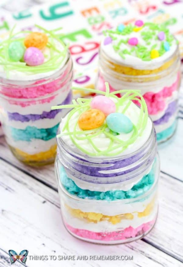 Layered Easter Cake Jars Spring Easter Dessert with Edible Grass