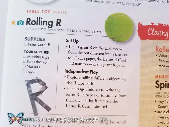 Rolling R letter recognition and table top math activity