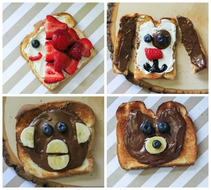 4 kinds of animal toast Snacks for Kids with Printable Directions
