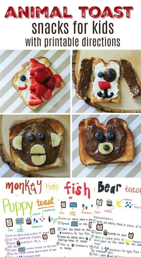 Animal Toast Snacks for Kids with Printable Directions