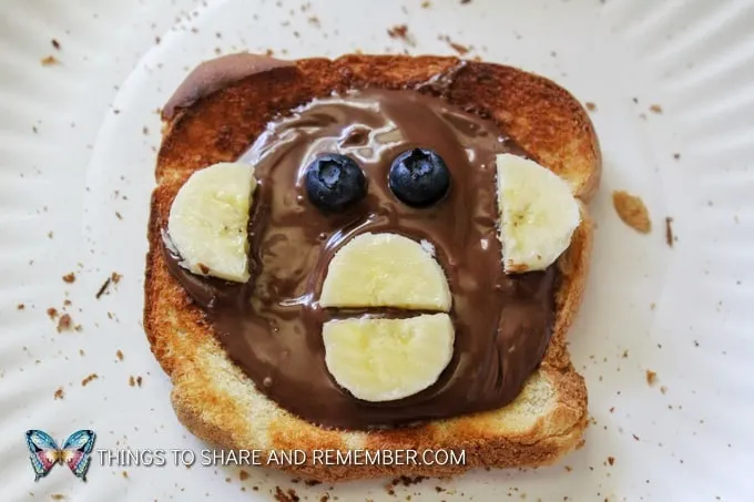 monkey toast make with nutella Animal Toast Snacks for Kids with Printable Directions