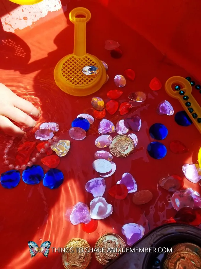 water table idea for pirate theme or Gems and Jewels Sensory and Sorting Play Activities Preschool Activities