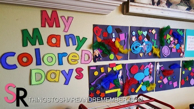 My Many Colored Days Collages preschool art display 