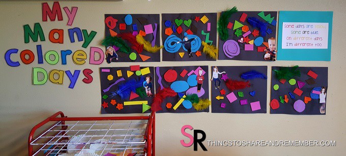 My Many Colored Days Collages preschool art display 