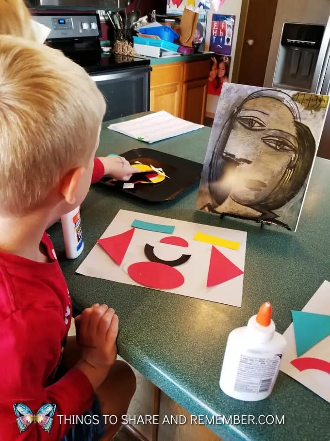 Picasso in Preschool - colorful shape art influenced by Pablo Picasso