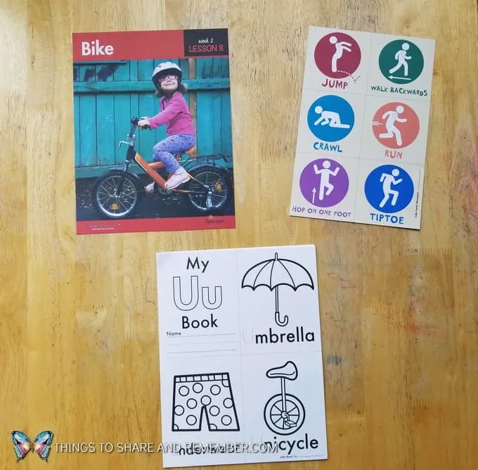 Lesson 8: Bike What's in the box: Transportation Station Letter Uu book preschool coloring