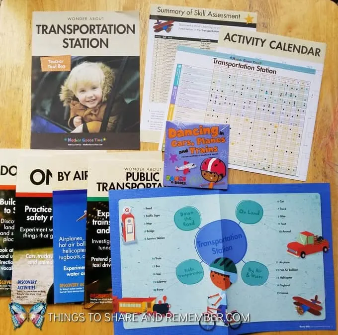 Transportation Station preschool theme teaching materials including activity calendar, theme web, teacher guides 