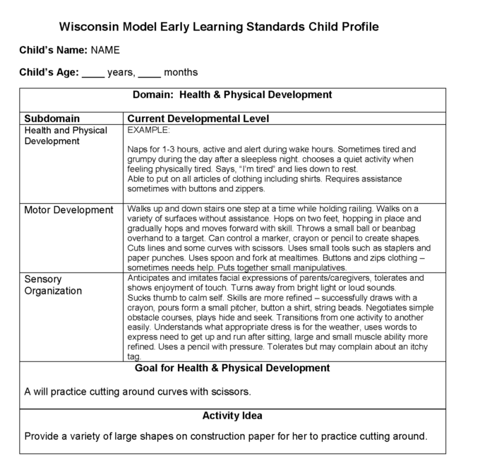 Wisconsin Model Early Learning Standards Child Profile Form