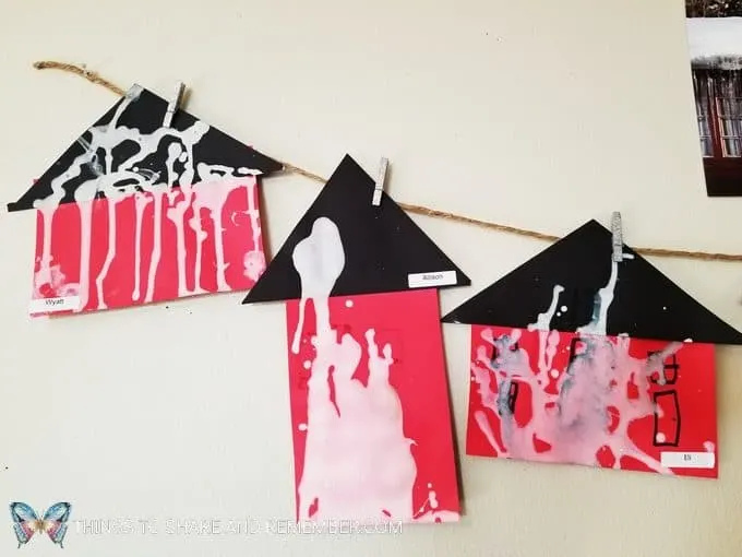 Dripping icicles art activity for winter ice lessons. Painting with thinned paint and pipettes to make icicles. #MGTblogger #MotherGooseTime #SightsandSounds 