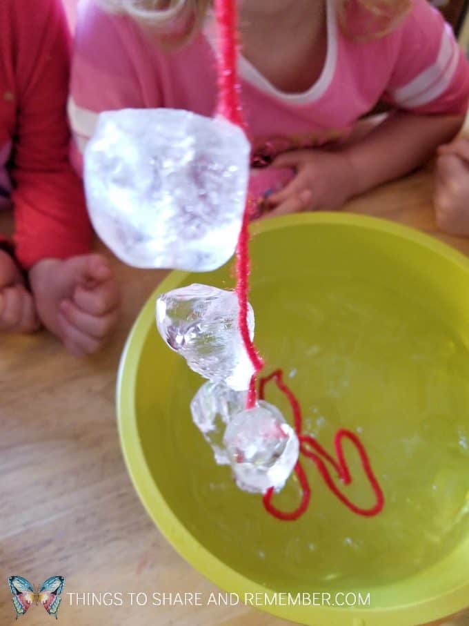 Preschool science experiment Ice fishing science experiment for preschoolers involving ice freezing and melting #SightsandSounds #MotherGooseTime #MGTblogger