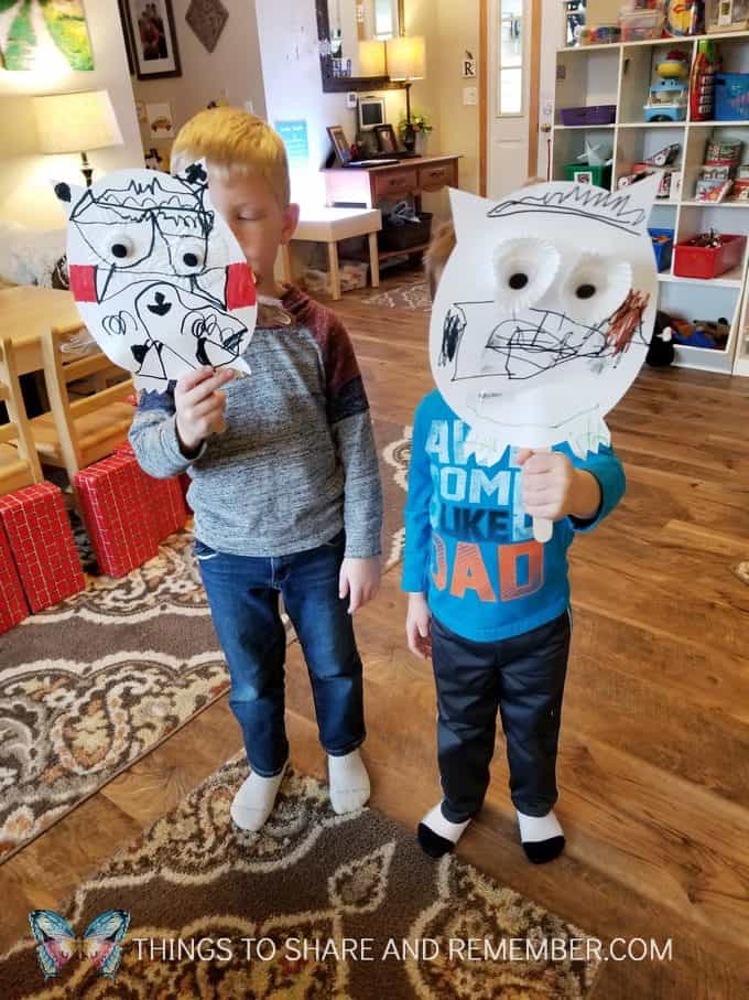 Playing with an owl puppet Make and Play craft activity for preschoolers #MakeandPlay #MotherGooseTime #preschool #familychildcare #MGTblogger