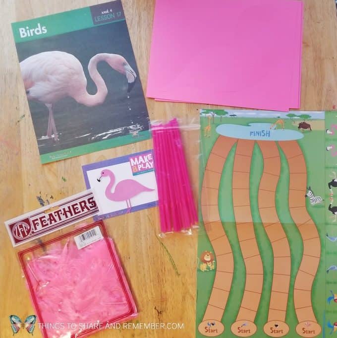 Lesson 17 Birds on the safari Going on Safari theme Mother Goose Time preschool curriculum #GoingOnSafari #MGT blogger #MotherGooseTime Flamingo craft