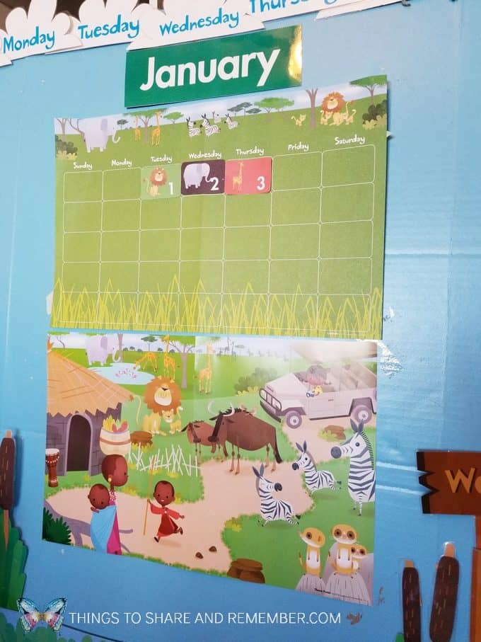 Passport to Safari passports, maps, writing and stamping activities for preschool Going on Safari theme #MGTblogger #MotherGooseTime #GoingOnSafari January calendar for preschool