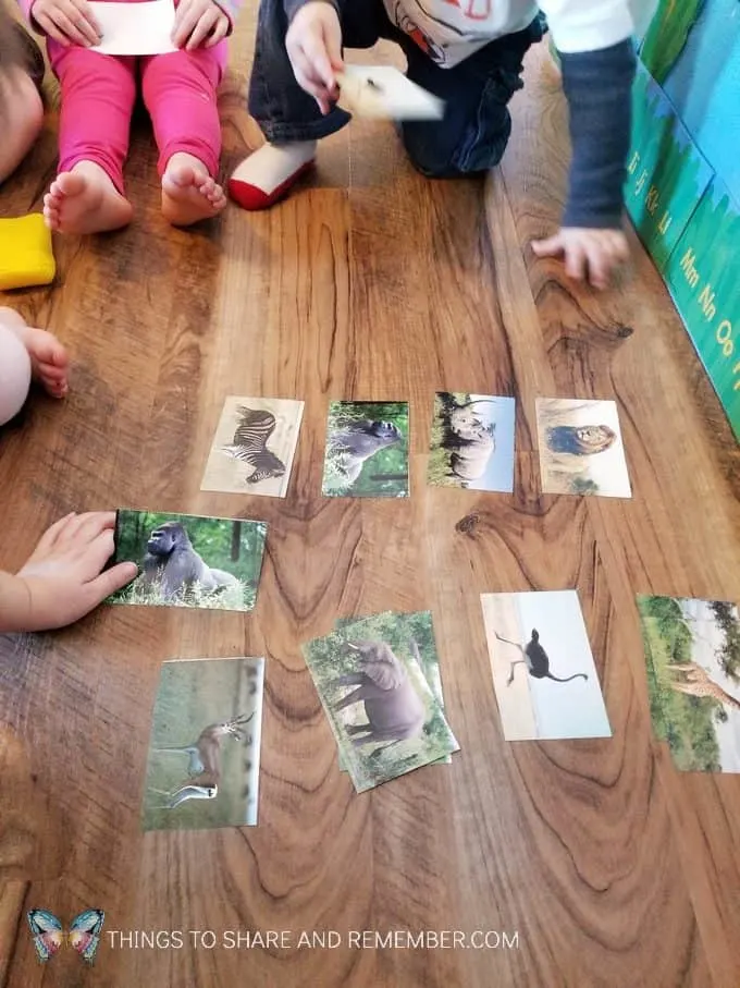 Going on Safari preschool theme binoculars craft and related activities for preschoolers #MGTBlogger #MotherGooseTime #preschool #preschoolcurriculum #GoingOnSafari #safaritheme preschool animal matching card game