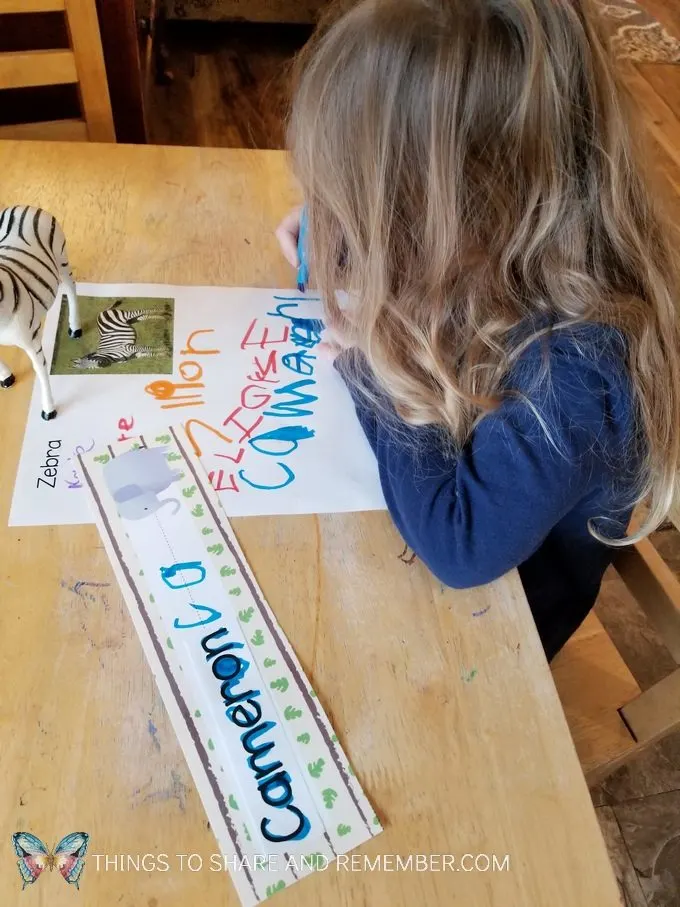 Name writing activity going on safari signing in to see the animals Passport to Safari passports, maps, writing and stamping activities for preschool Going on Safari theme #MGTblogger #MotherGooseTime #GoingOnSafari