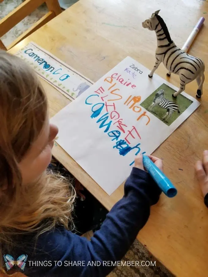 Name writing activity going on safari signing in to see the animals Passport to Safari passports, maps, writing and stamping activities for preschool Going on Safari theme #MGTblogger #MotherGooseTime #GoingOnSafari