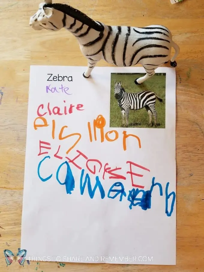 Name writing activity going on safari signing in to see the animals Passport to Safari passports, maps, writing and stamping activities for preschool Going on Safari theme #MGTblogger #MotherGooseTime #GoingOnSafari