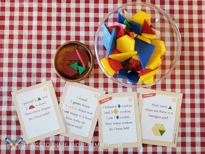Shape recipes math with tangrams math manipulatives for preschoolers - Math Story cards from Mother Goose Time Health & Fitness theme measuring and pouring preschool activities