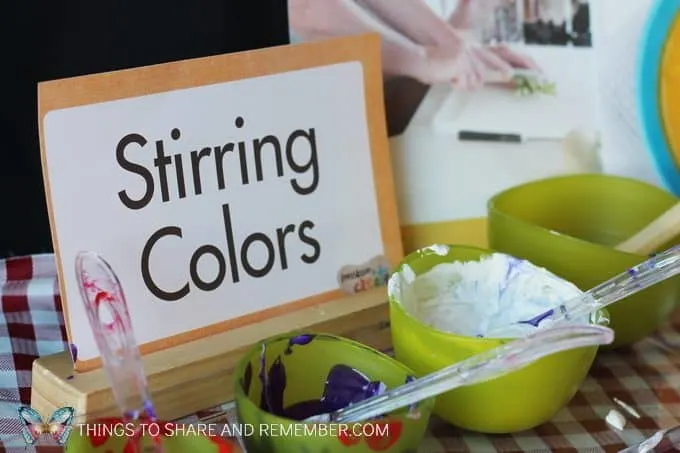 materials for Stirring Colors Kitchen Art Mother Goose Time Invitation to Create Cooking Theme Art project