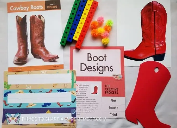 Boot Designs materials for day one of At the Rodeo Mother Goose Time preschool curriculum