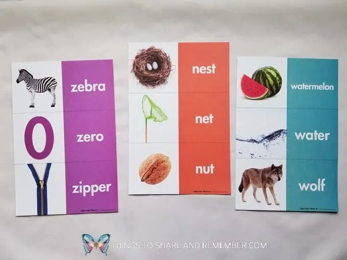 Phonics and word cards from Mother Goose Time preschool curriculum 