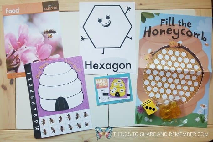 lesson 2 with fill the honeycomb game, hexagon shape and bee hive games bees and butterflies theme