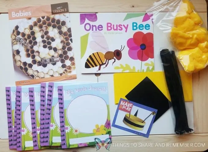 Lesson 3 - bees and butterflies theme - babies - One Busy Bee book, bee headband craft, My Little Journals for preschoolers
