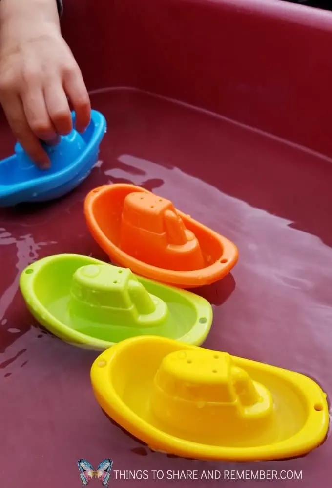 Floating boats in the sensory table bubbles and boats preschool activity