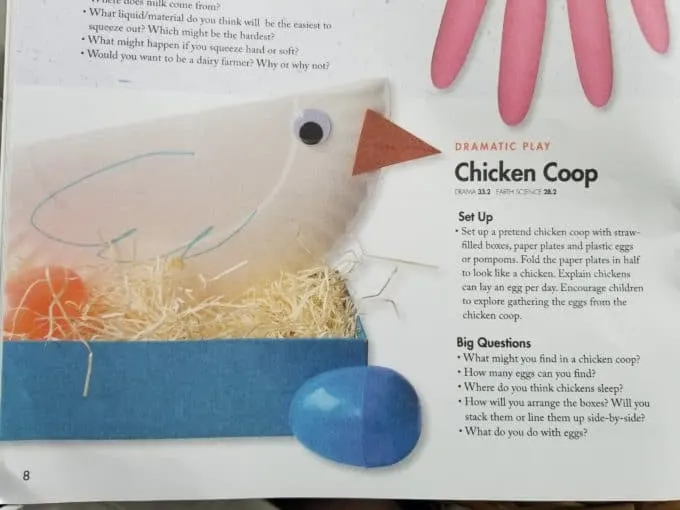 Chicken Coop Dramatic Play STEAM Station Idea from Experience Preschool Mother Goose Time curriculum Down on the Farm Theme